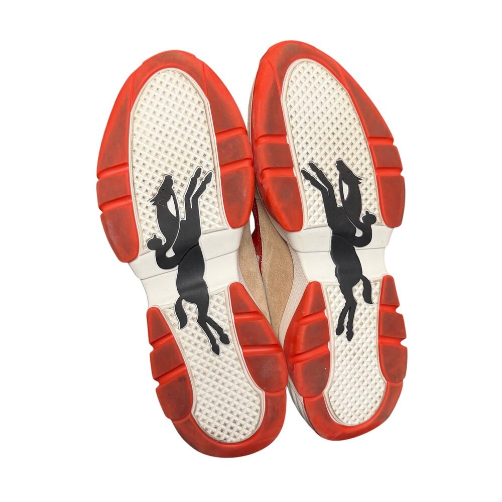 Longchamp Orange Red Tan Leather & Suede Sneakers - Picture 10 of 11